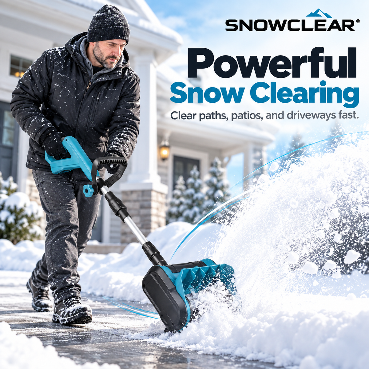 SNOWCLEAR cordless snow shovel clearing snow on a driveway